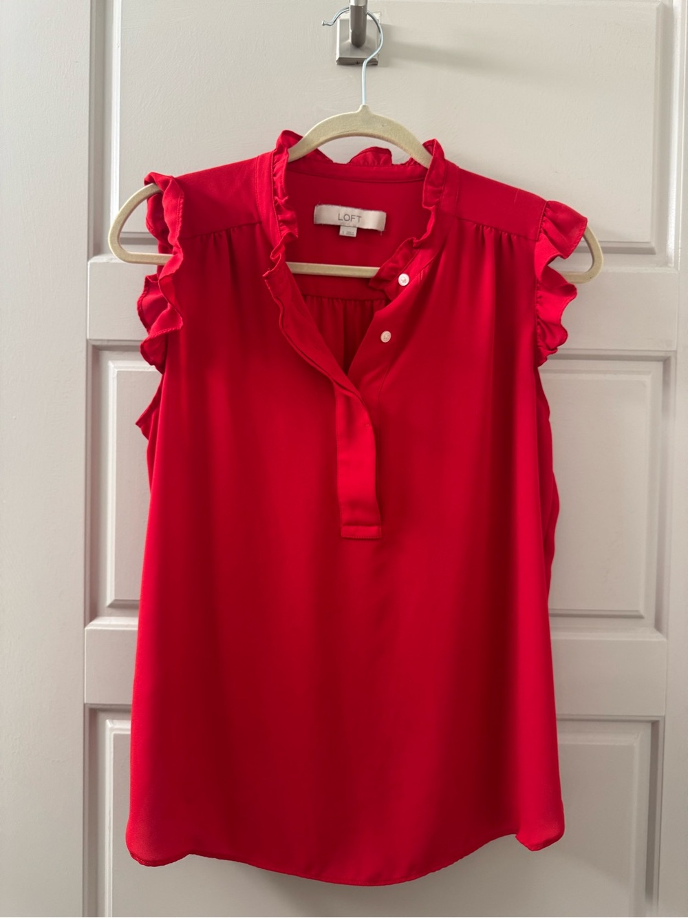LOFT Red Ruffle Sleeve Sleeveless Top